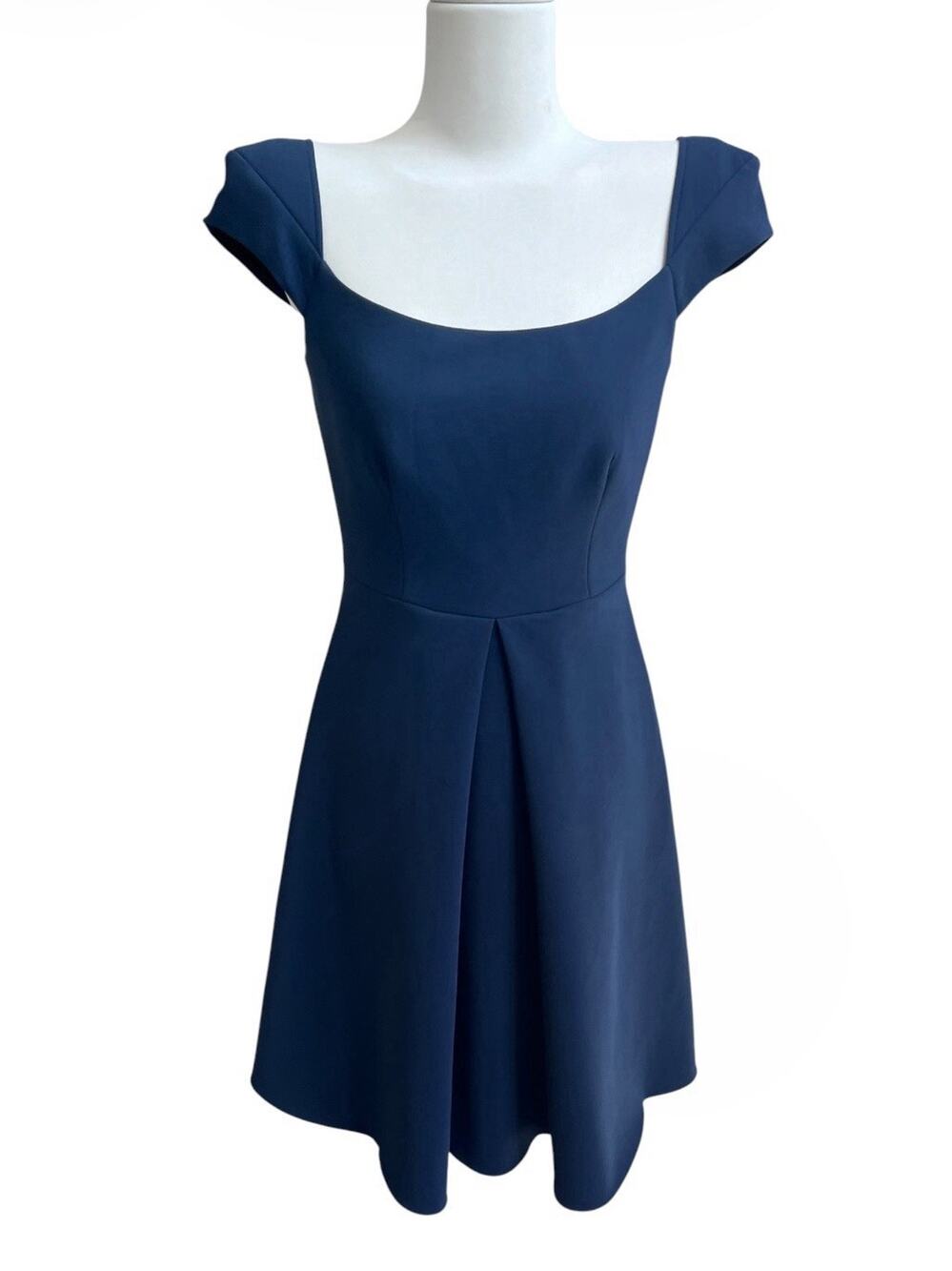 PINKO Scuba Mini Fit & Flare Dress US 4 Slim Cap Slv Scoop Neck Navy Blue Italy